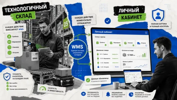 WMS-система управления складом и личный кабинет клиента со статусом партии