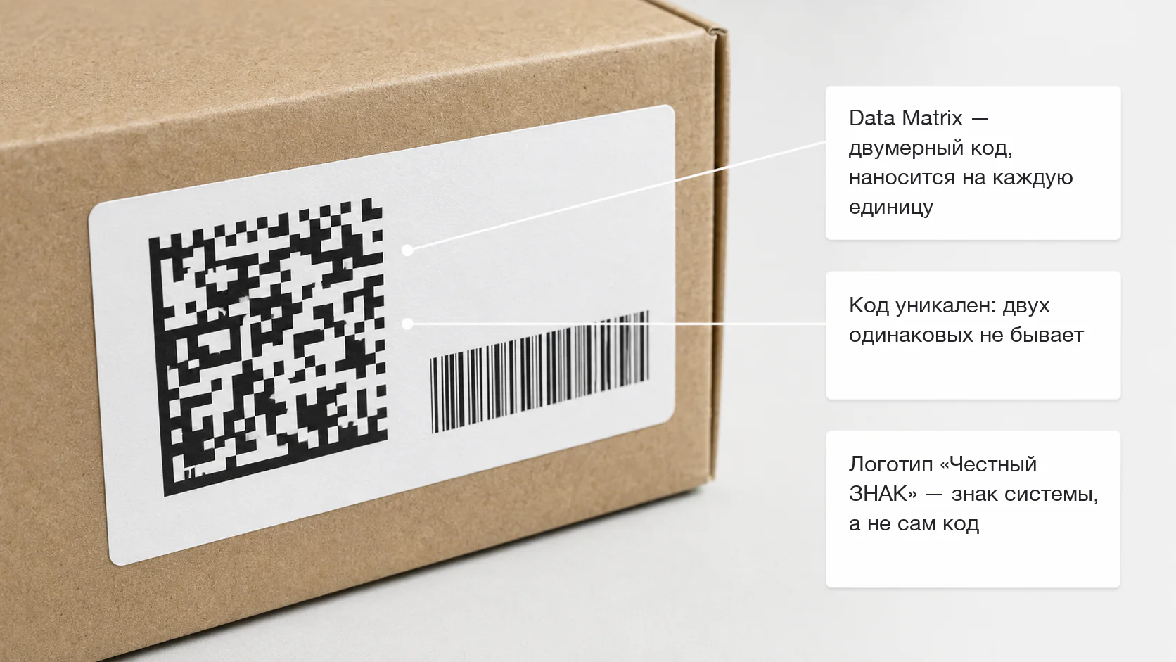 Схема: код маркировки Data Matrix на товаре и чем он отличается от логотипа «Честный знак»