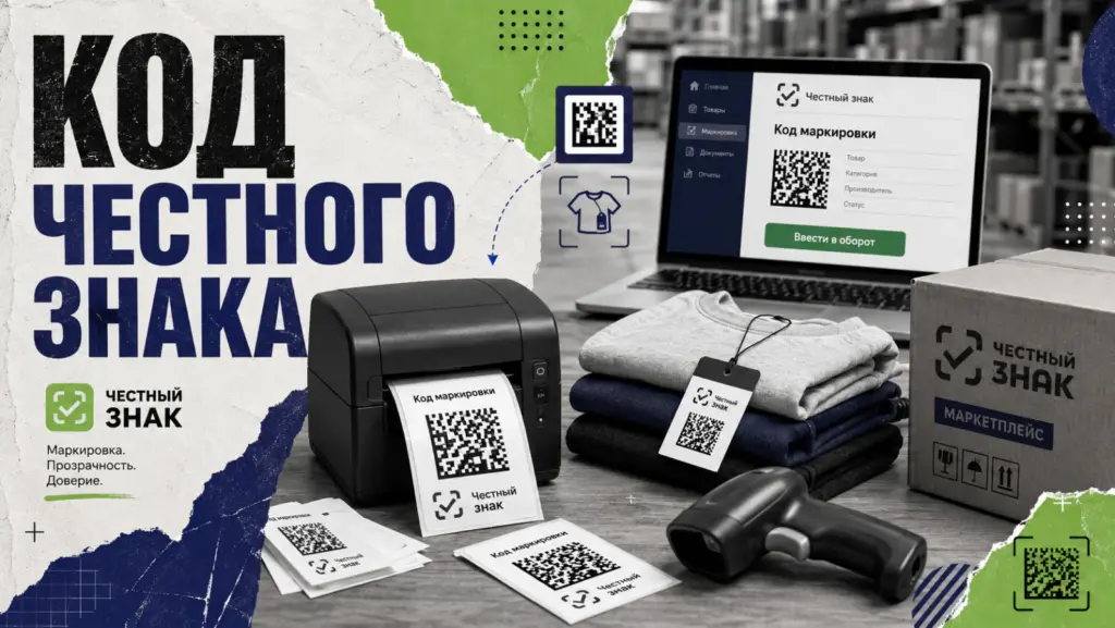 Этикетка с кодом честного знака на товаре перед отправкой на маркетплейс