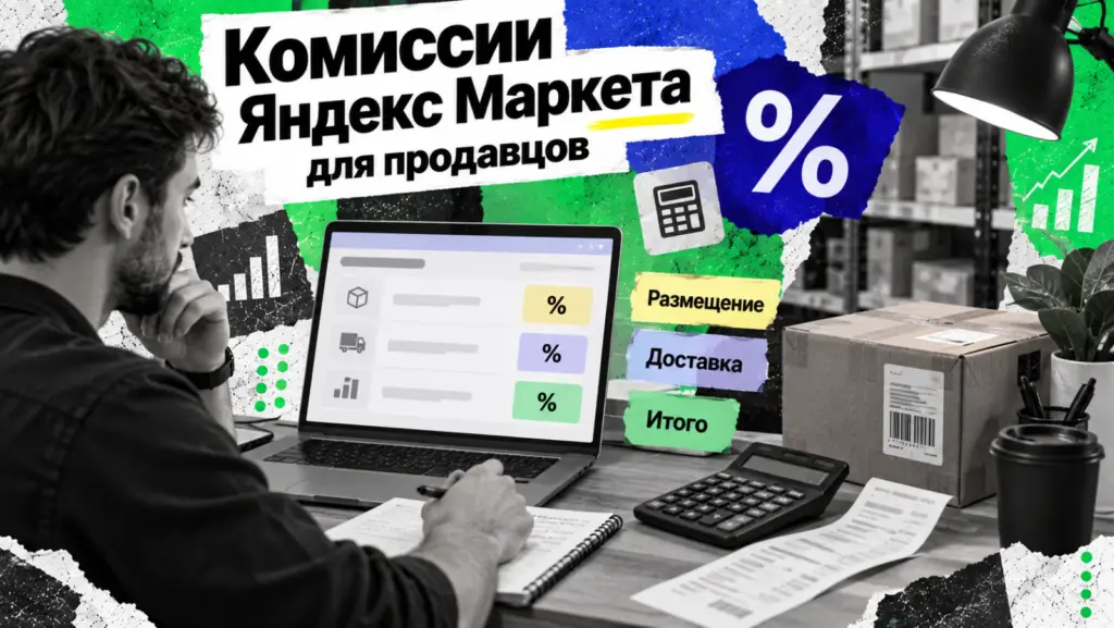 Комиссии Яндекс Маркета для продавцов — таблица тарифов на экране ноутбука