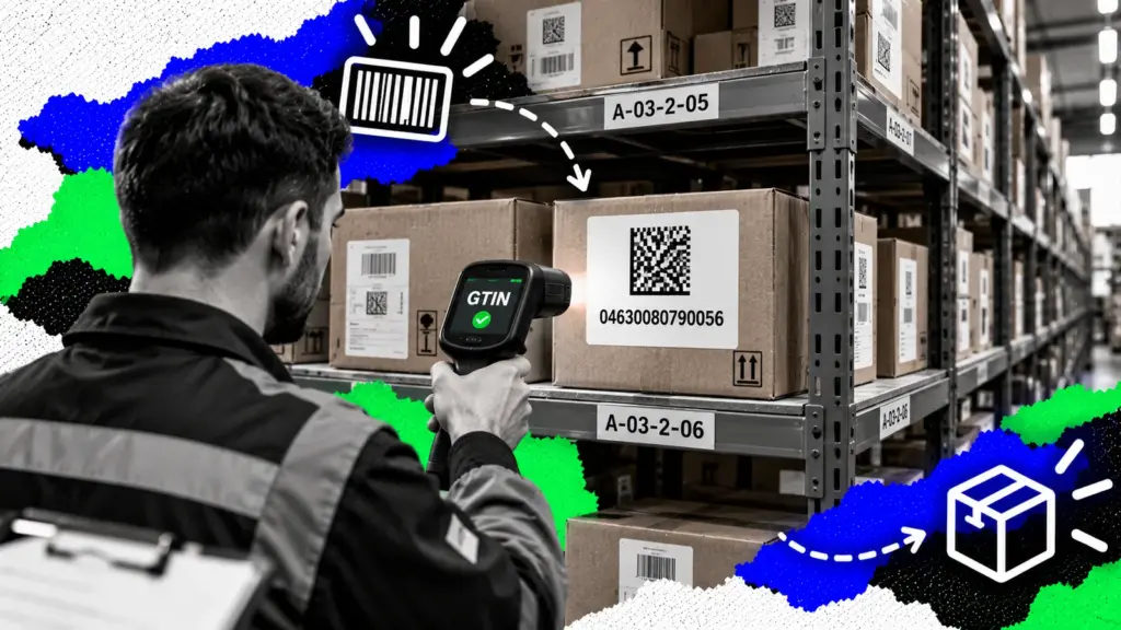 GTIN товара — кладовщик сканирует код маркировки DataMatrix на коробке